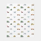 Boys Cute Transport Car Pattern Monogram Name Kids フリースブランケット (正面)