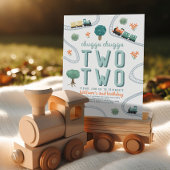 Boys Cute Two Two  Blue Train Travel 2nd Birthday 招待状