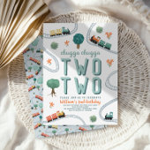 Boys Cute Two Two  Blue Train Travel 2nd Birthday 招待状