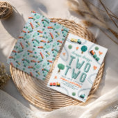 Boys Cute Two Two  Blue Train Travel 2nd Birthday 招待状