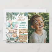 Boys Cute Wild Five Safari 5th Birthday Photo 招待状 (正面)