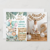 Boys Cute Wild Two Safari 2nd Birthday Photo 招待状 (正面)