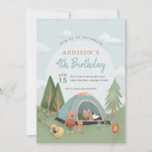 Boys Cute Woodland Happy Camper Bear Birthday 招待状 (正面)