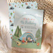 Boys Cute Woodland Happy Camper Bear Birthday 招待状