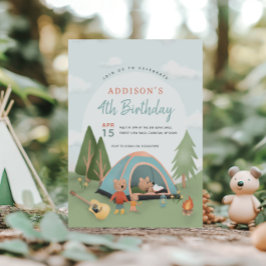 Boys Cute Woodland Happy Camper Bear Birthday 招待状