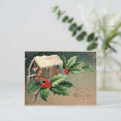 Boys Cutting the Christmas Tree in Snowy Forest ポストカード (スタンド正面)