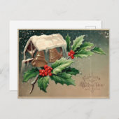 Boys Cutting the Christmas Tree in Snowy Forest ポストカード (正面/裏面)