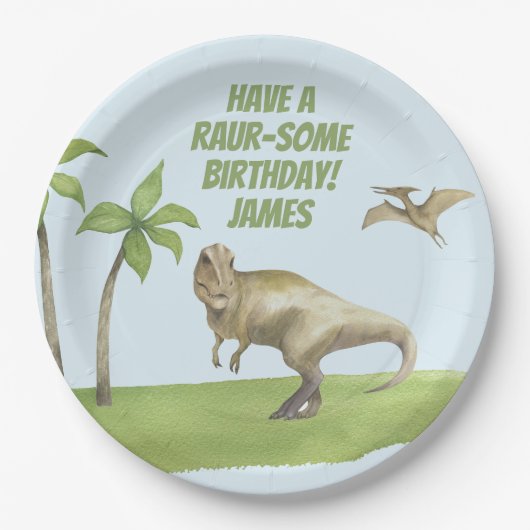 Boys Dinosaur Birthday  ペーパープレート (正面)
