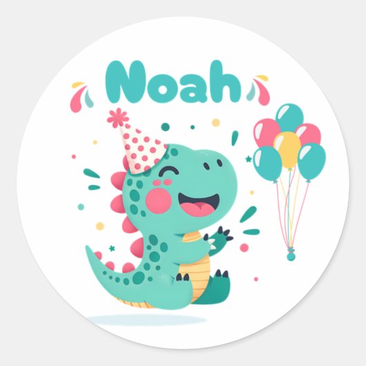 Boys Dinosaur Birthday Party Sticker Editable ラウンドシール (正面)