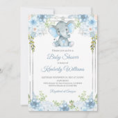 Boy's Elephant Watercolor Baby Shower 招待状 (正面)