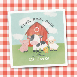 Boys Farm Animal Barnyard Kids 2nd Birthday スタンダードカクテルナプキン