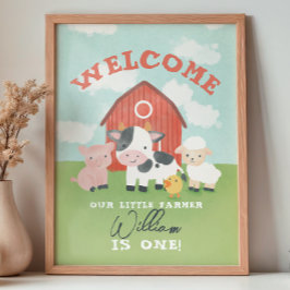 Boys Farm Animal Kids Birthday Welcome  ポスター