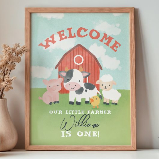 Boys Farm Animal Kids Birthday Welcome  ポスター