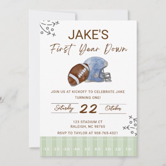 Boy's First Birthday, First Down Birthday Invite, 招待状 (正面)