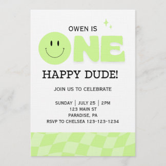BOYS FIRST BIRTHDAY INVITATION ONE HAPPY DUDE  招待状