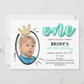 Boys First Birthday Party,ミニマリスト写真 招待状 (正面)