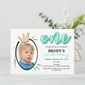 Boys First Birthday Party,ミニマリスト写真 招待状 (スタンド正面)