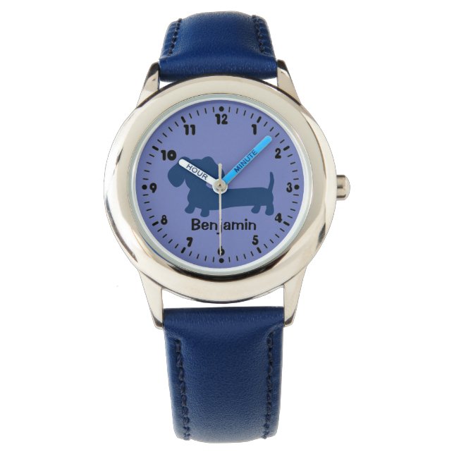 Boys First Watch - Dachshandテーマ&パーソナライズされたDachshun 腕時計 (正面)