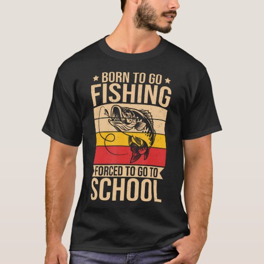 Boys Fishing Kids Men Born To Go Fishing Forced Sc Tシャツ (正面)