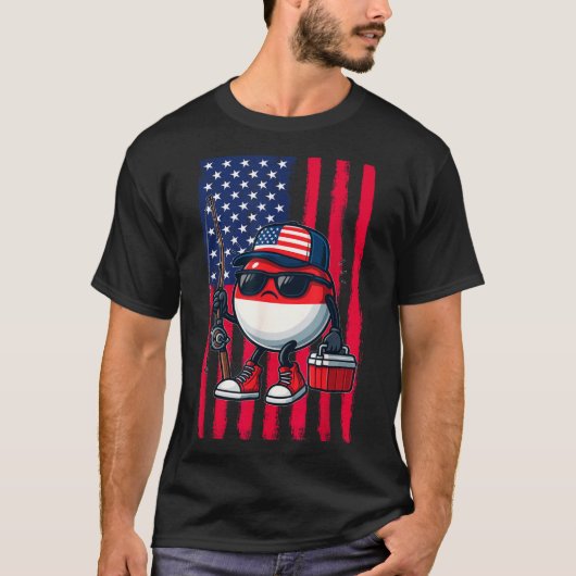 Boys Fishing Rod American Flag Patriotic Fishing F Tシャツ (正面)