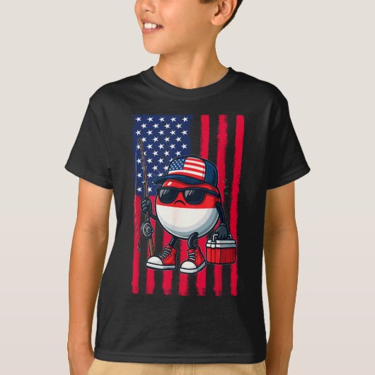 Boys Fishing Rod American Flag Patriotic Fishing F Tシャツ (正面)