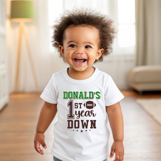 Boy's Football First Year Down 1st Birthday ベビーTシャツ