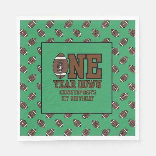 Boys Football First Year Down 1st Birthday Party スタンダードランチョンナプキン (正面)
