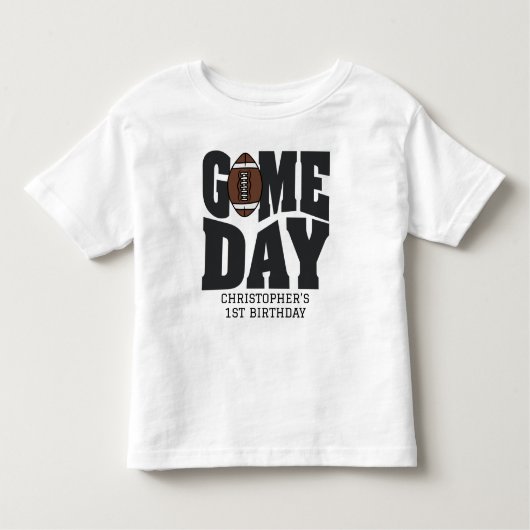 Boys Football First Year Down 1st Birthday Party トドラーTシャツ (正面)