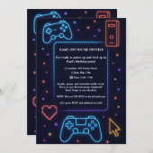 Boys Gamer Arcade Themed Birthday Party 招待状 (正面/裏面)