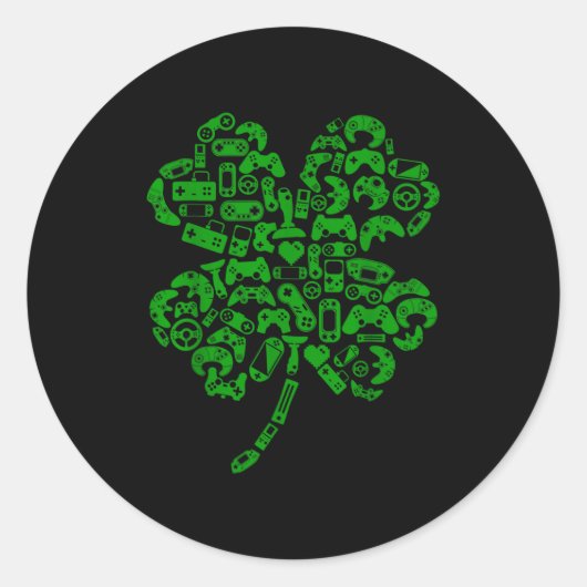 Boys Gamer Game Shamrock St Patricks Day Irish Men ラウンドシール (正面)