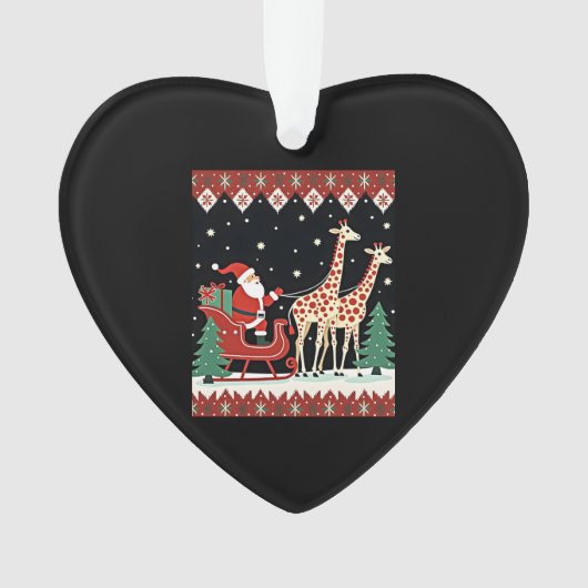 Boys Girls Santa Claus Riding Giraffe Sleigh Ugly  オーナメント (正面)