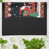 Boys Girls Santa Claus Riding Giraffe Sleigh Ugly  キッチンタオル (折り畳み)