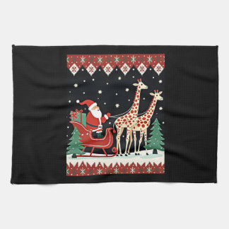Boys Girls Santa Claus Riding Giraffe Sleigh Ugly  キッチンタオル