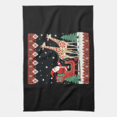 Boys Girls Santa Claus Riding Giraffe Sleigh Ugly  キッチンタオル (縦)