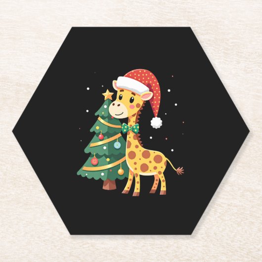 Boys Girls Santa Claus Riding Giraffe Sleigh Ugly ペーパーコースター (正面)