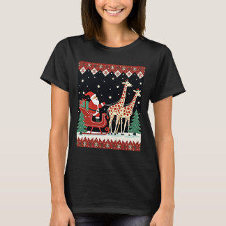 Boys Girls Santa Claus Riding Giraffe Sleigh Ugly  Tシャツ