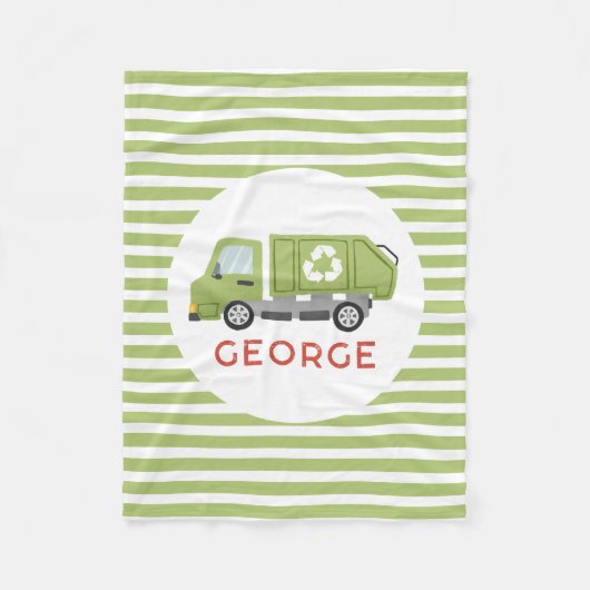 Boys Green Garbage Trash Truck Kids フリースブランケット (正面)