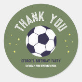 Boys Green Soccer Sporty Thank You Kids Birthday ラウンドシール (正面)
