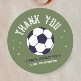 Boys Green Soccer Sporty Thank You Kids Birthday ラウンドシール