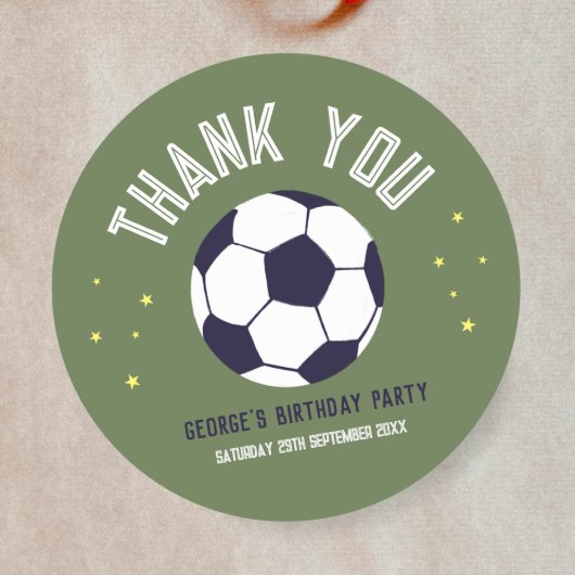 Boys Green Soccer Sporty Thank You Kids Birthday ラウンドシール