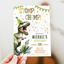 Boys Green Stomp Chomp Roar Dinosaur 1st Birthday