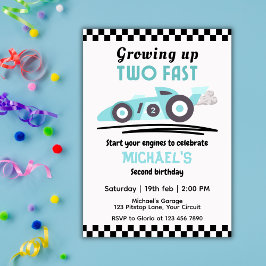 Boys Growing Up Two Fast Race Car 2nd Birthday 招待状
