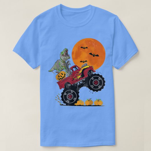 Boys Halloween Monster Truck Crash Pumpkin Dinosau Tシャツ (デザイン正面)