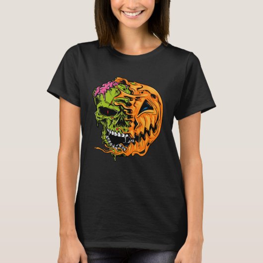 Boys Halloween Pumpkin Skull Zombie Tシャツ (正面)