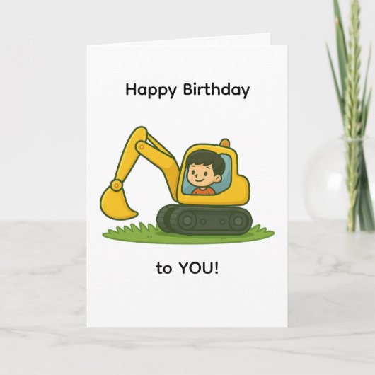 Boy's Happy Birthday card with digger design カード (正面)