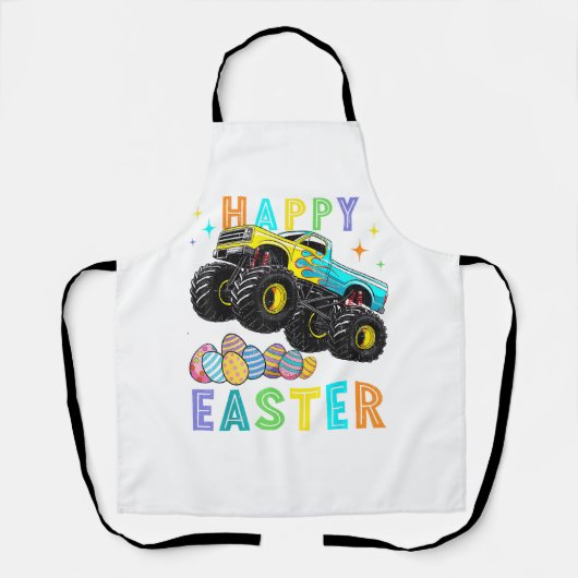 Boys Happy Easter Monster Truck Easter Eggs Toddle エプロン (正面)