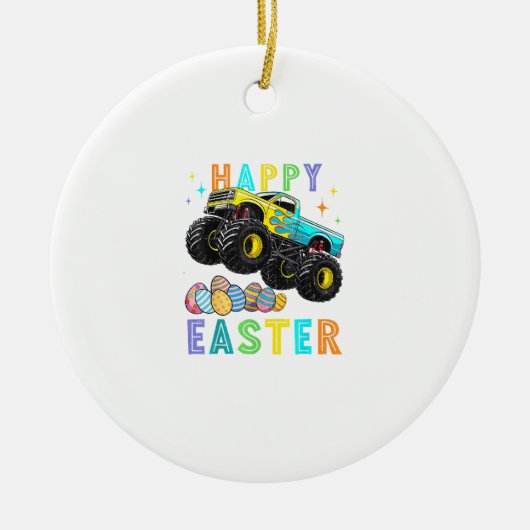 Boys Happy Easter Monster Truck Easter Eggs Toddle セラミックオーナメント (正面)