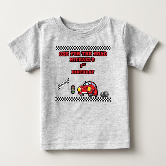 BOYS HEATHER GREY ONE FOR THE ROAD 1ST BIRTHDAY ベビーTシャツ (正面)
