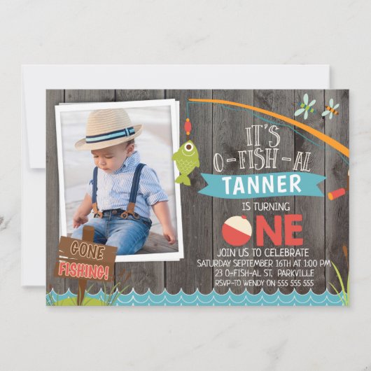 Boy's Its O-fish-al Photo1st Birthday招待状 招待状 (正面)