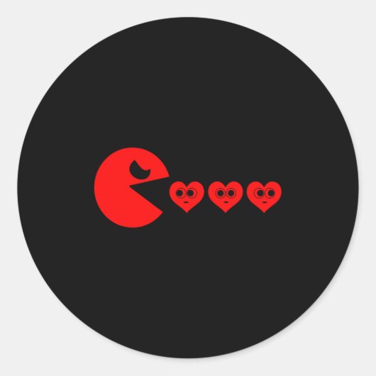 Boys Kids Valentines Day Hearts Eating Funny Gamer ラウンドシール (正面)